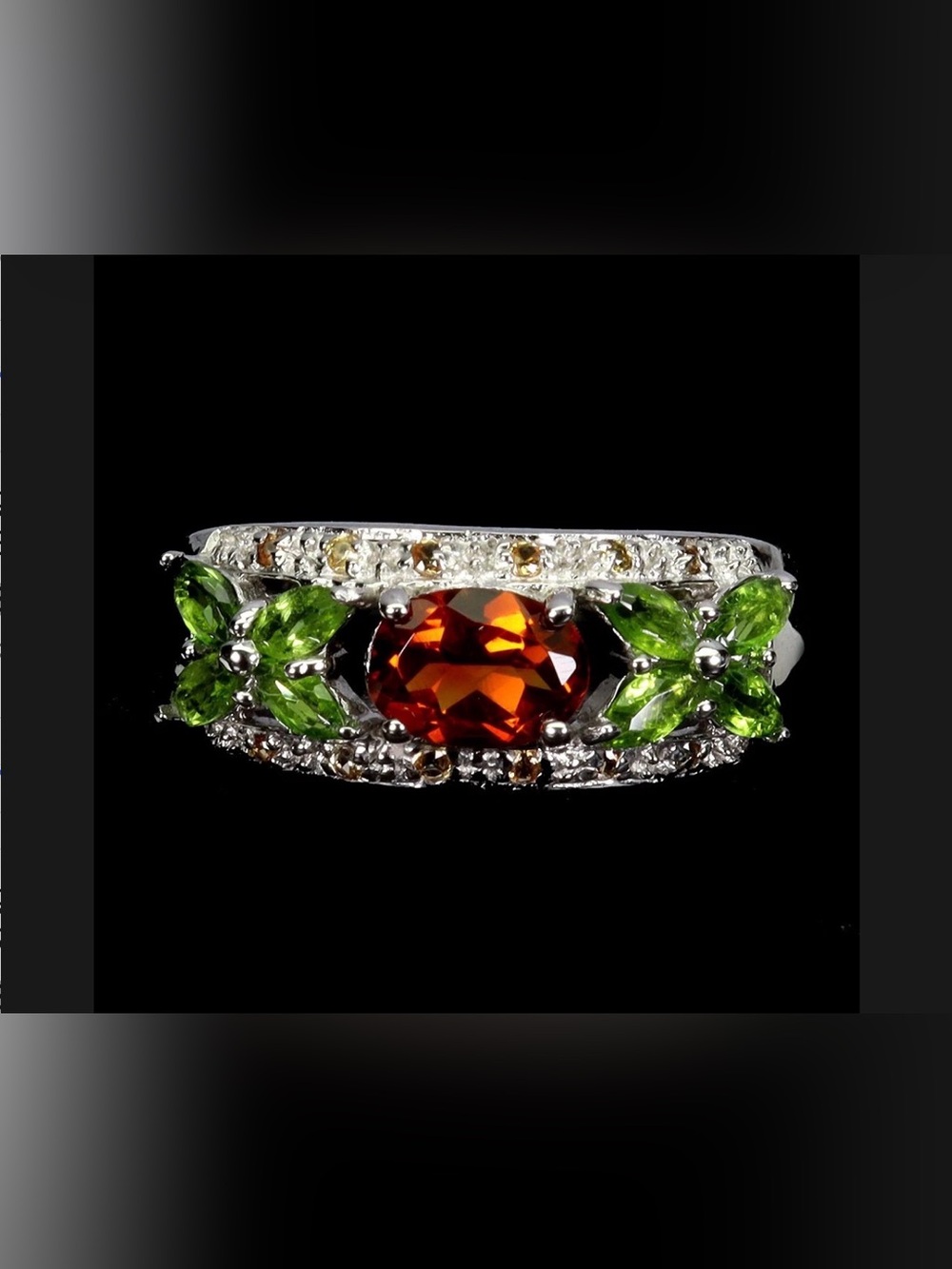 Exquisite Natural Citrine, Chrome Diopside & Sapphire 925 Sterling Silver Ring 9